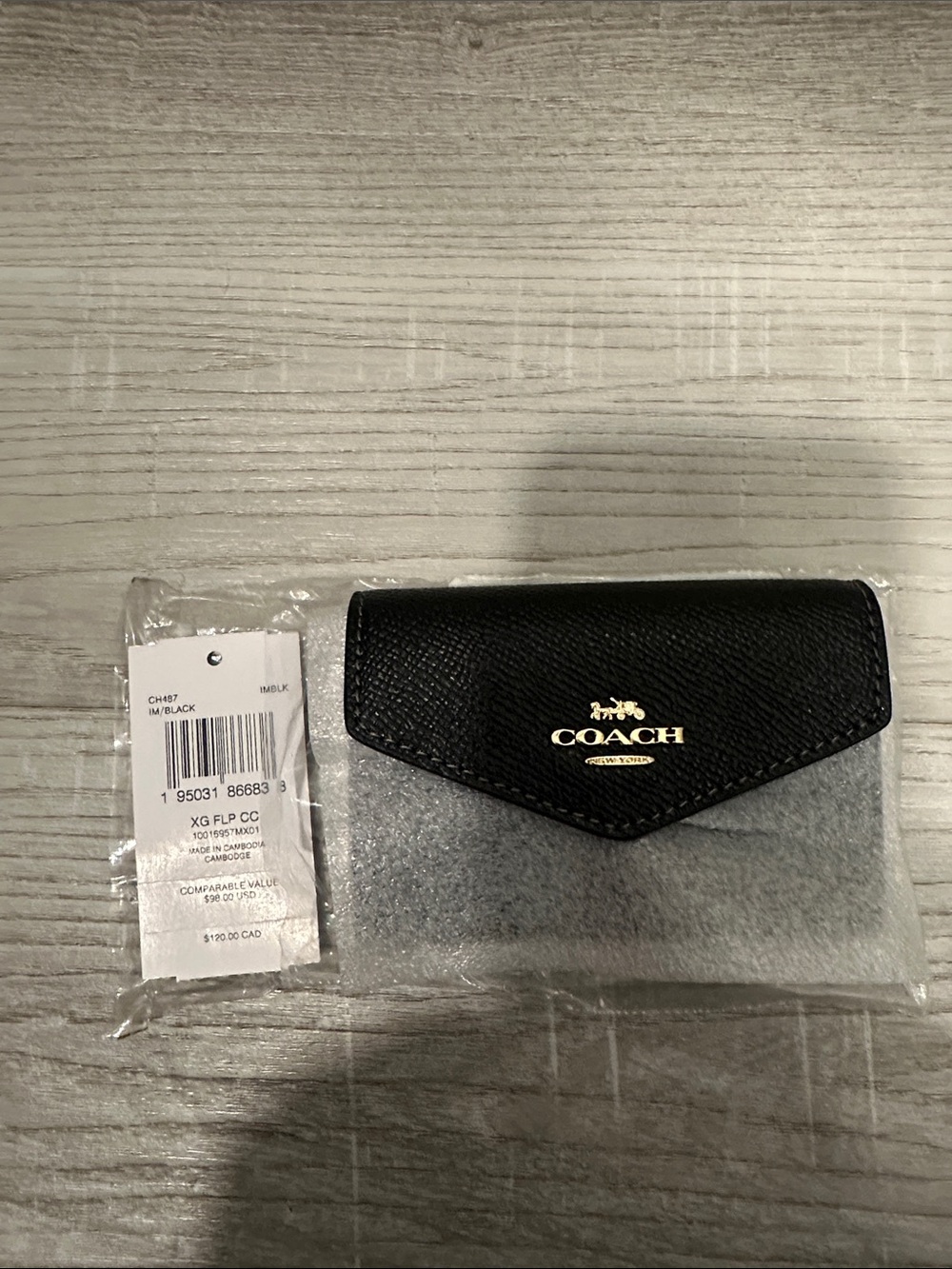 Coach Black Envelope Card Holder with Gold Logo